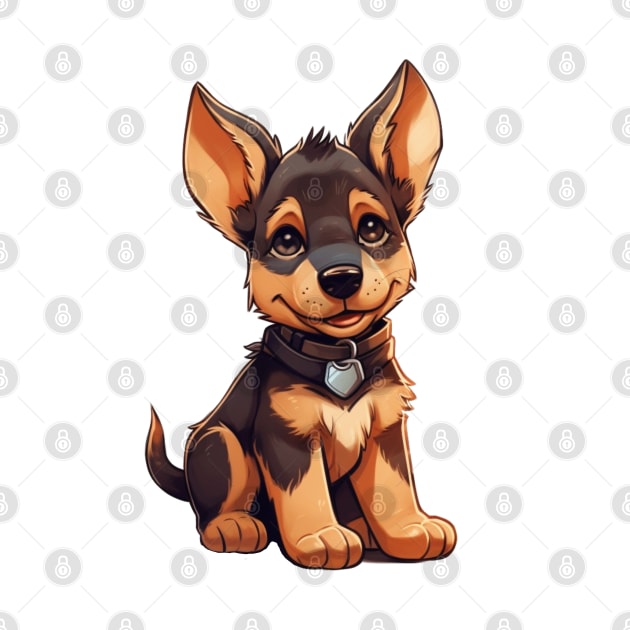 Cute Cartoon German Shepherd Puppy Dog by EpicFoxArt