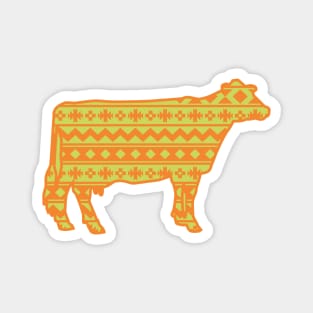 Farming Dairy Cow with Green & Orange Southwest Pattern Magnet