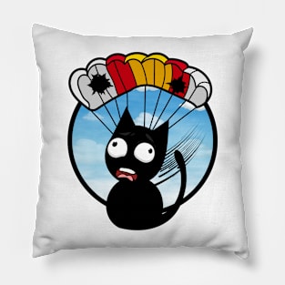 Silly black cat has a broken parachute Pillow