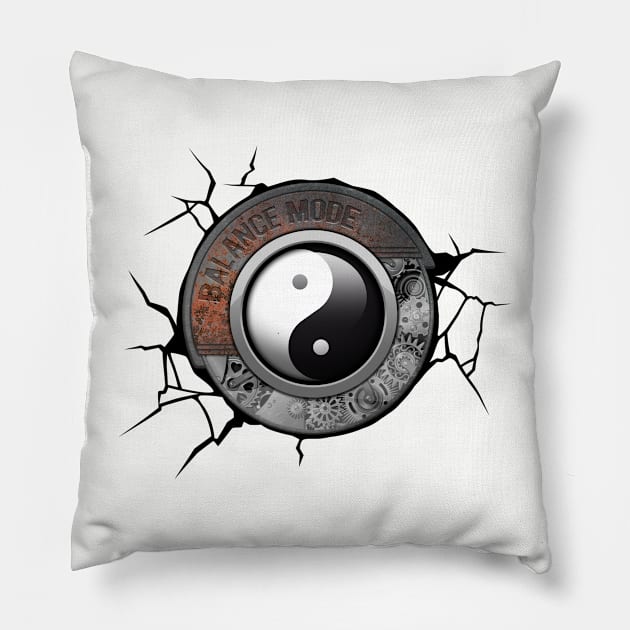 Steampunk Engine Powered By Yin And Yang Pillow by HappyGiftArt