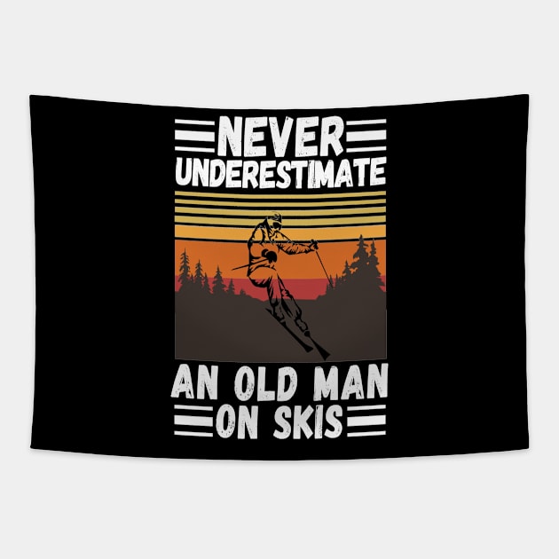 never underestimate an old man on skis Tapestry by JustBeSatisfied