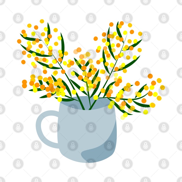 Mug and flower bouquet made of mimosa branches by Cute-Design