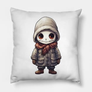 smiling ghastly skull in mask, wearing a cloak, scary mask ! halloween ! Pillow