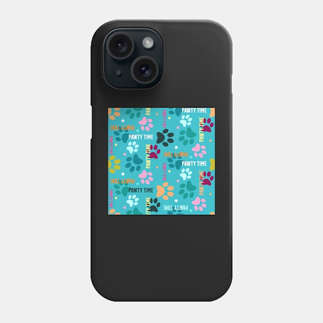 pawty time – paw prints on blue seamless repeat pattern Phone Case by colorofmagic