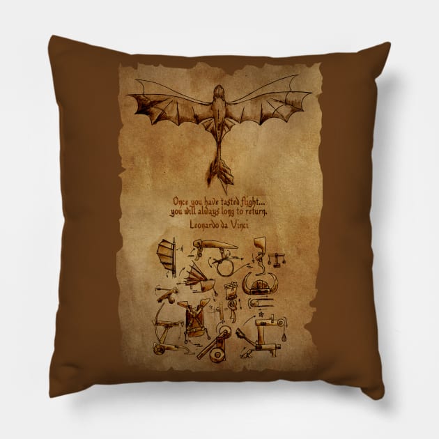 Hiccup's Sketchbook (DaVinci's Dragon) Version 2 Pillow by inhonoredglory