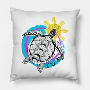 Tribal line Art Turtle / Baybayin word Tiyaga (Perseverance) Pillow