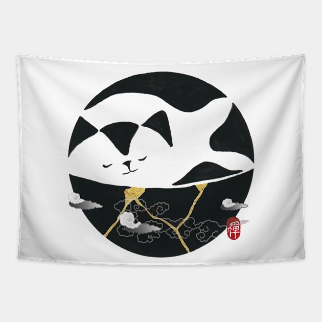 Zen Cat Kintsugi Tapestry by bittergodart