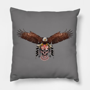 indian native white head eagle sugar Skull Pillow