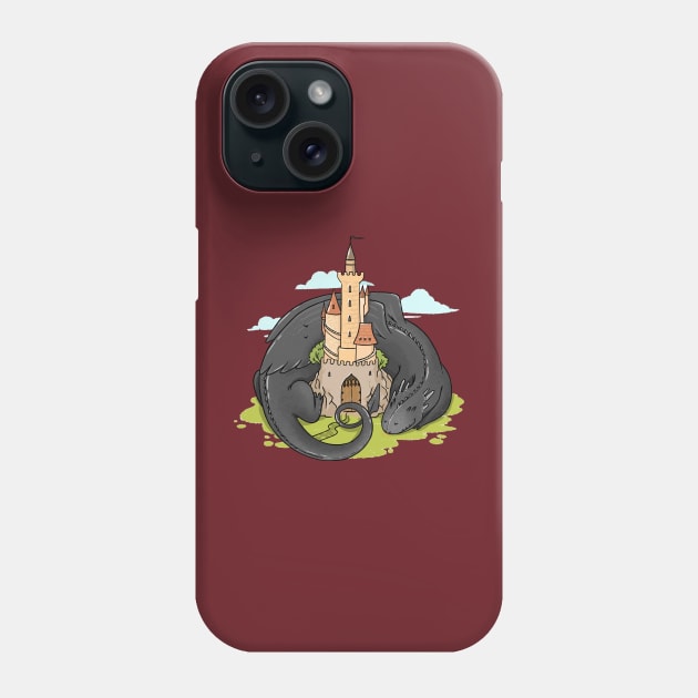 dragon laying near castle illustration Phone Case by Mako Design 