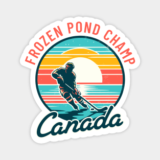 Vintage Canadian Hockey Player Sunset Tee - Pond Champion Magnet