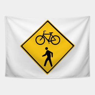 A Road Bicycle and Pedestrians Warning Sign Tapestry