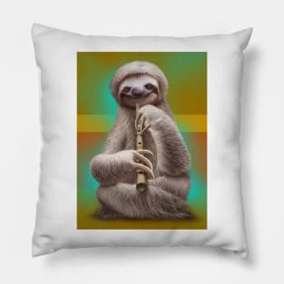 sloth playing flute Pillow