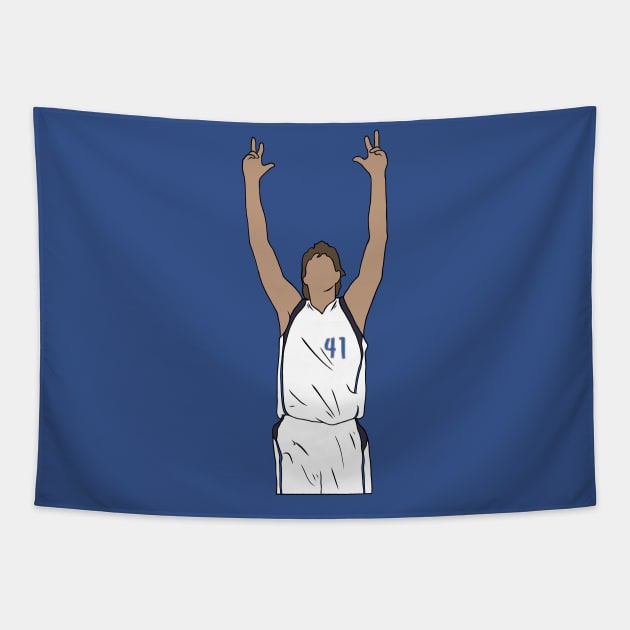 Dirk Nowitzki Three Pointer Celebration Tapestry by rattraptees