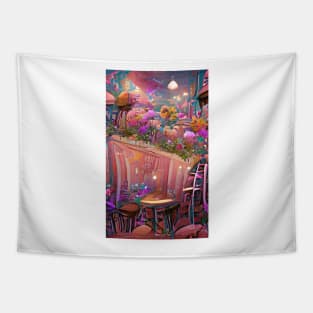 Psychedelic pink floral coffee shop| psychedelic floral coffee Tapestry