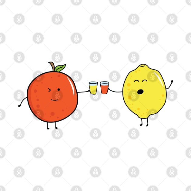 funny fruits orange and lemon drinking juice together by wordspotrayal