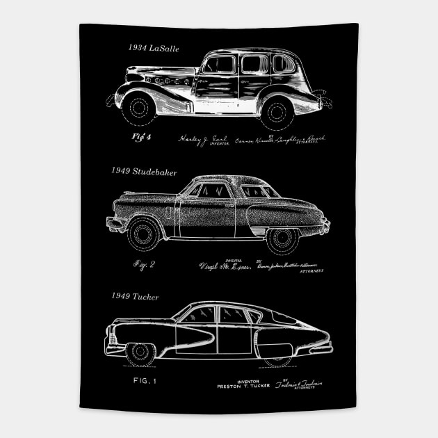 Classic Cars Patent Blueprints Tapestry by MadebyDesign