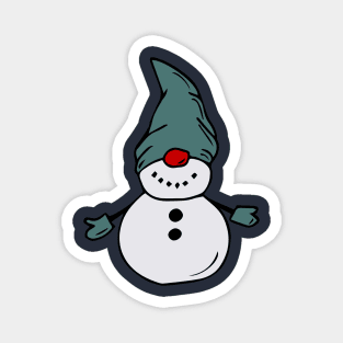 Cute snowman in a blue hat and mittens. Magnet