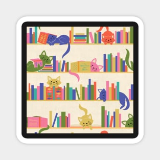 Cozy Cats and Books in Bright, Vintage Colors Magnet