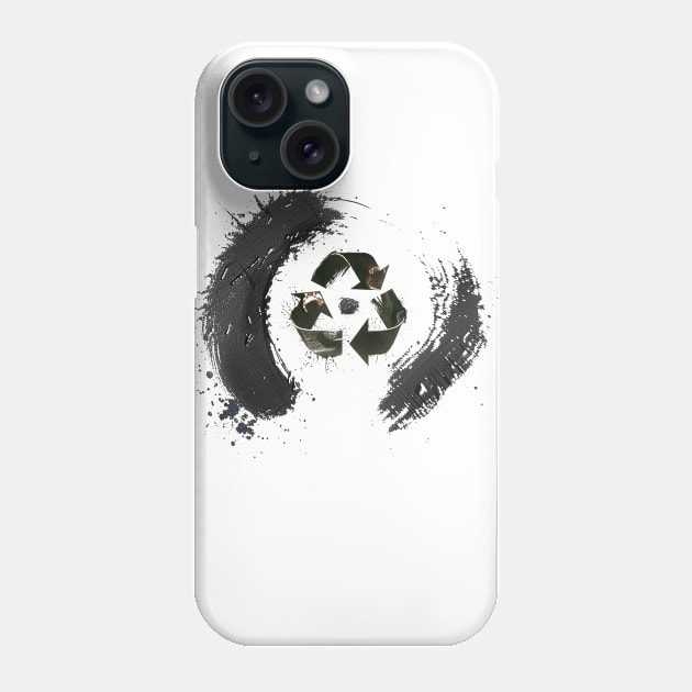 Earth Day: The Recycle Logo in the center of a Japanese Sumi Brush Enso (eternal circle) Phone Case by Puff Sumo