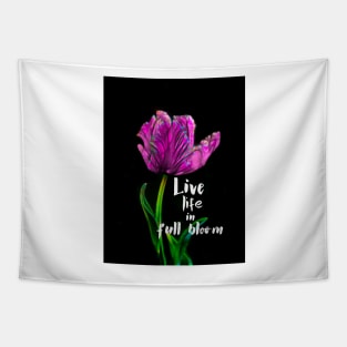 Live Life In Full Bloom Quote Flower Art Purple And Black Tapestry