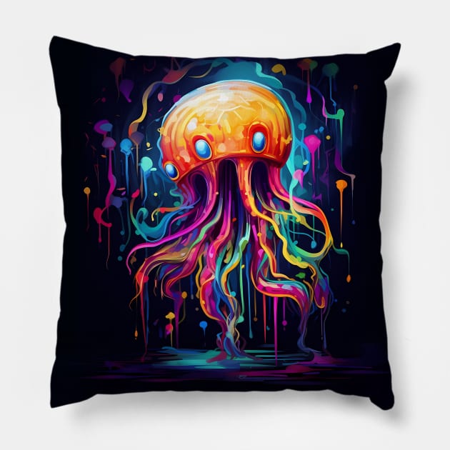 Neon Rainbow Jellyfish Pillow by Acid_rain