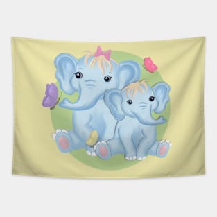 Mom and baby elephant with butterflies Tapestry