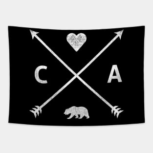 Simple Distressed California CA Cross Logo Bear Heart Cali Tapestry