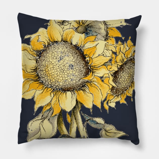 Yellow Sunflowers, Illustration Pillow by JessicaRose