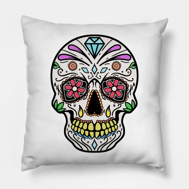 Mexican Skull Dia de los muertos Day of the dead Pillow by Mesyo