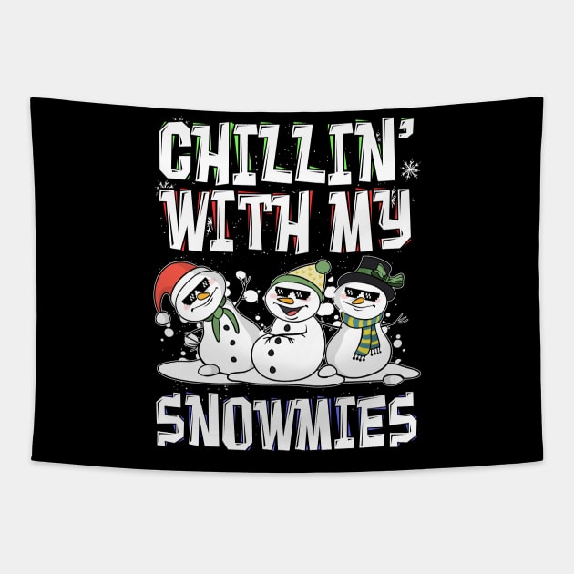 Chillin With My Snowmies Snowman Funny Ugly Christmas Tapestry by thuden1738