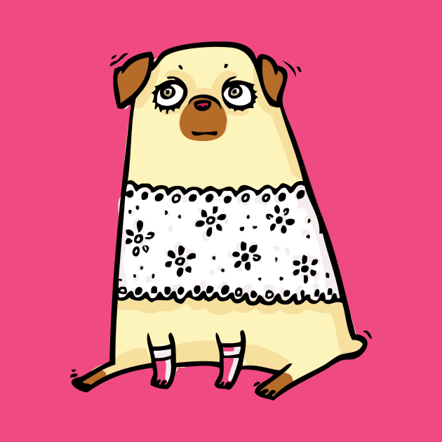 Pug on white lace shirt by TeesByKimchi