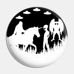 Bigfoot Riding Unicorn With Mothman Ufos And Alien Pin