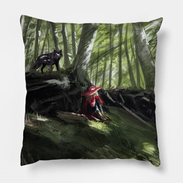 Girl escape in the woods Pillow by Alexgle