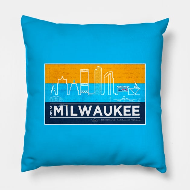 MKE Flag & City Skyline • Milwaukee, WI Pillow by The MKE Rhine Maiden