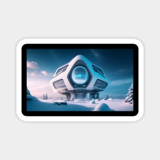 White futuristic house in snowy place Magnet