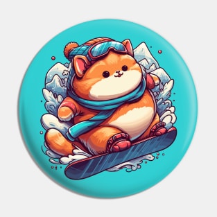 Kawaii cat snowboarder Pin