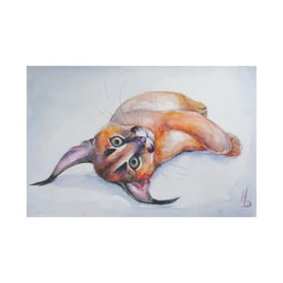 Multi-colored caracal kitten painted in watercolor. T-Shirt