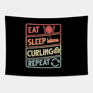 Eat sleep curling repeat Retro curling  curler winter ice Sports curling Tapestry