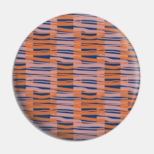 Contemporary Retro Orange Pink Blue Abstract Fibres Pattern Pin