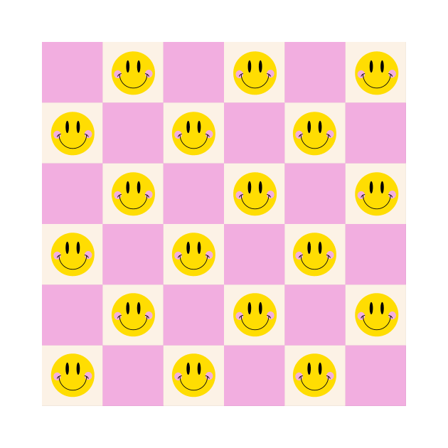 Smiley Pastel Checkered Pattern in Pink by groovyfolk