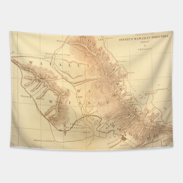 Vintage Map of Oahu Hawaii (1901) Tapestry by Bravuramedia