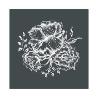 Three White Inked Flowers T-Shirt