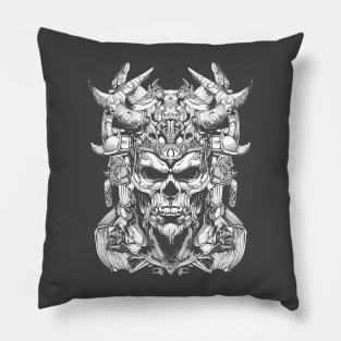 SKULL HEAD WARRIOR LINE ART - Dark Version Pillow