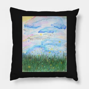 Clouds, Lavender and Fireflies Watercolor Pillow