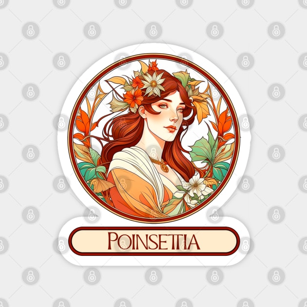 Art Nouveau Poinsettia Woman Magnet by HolidayBug