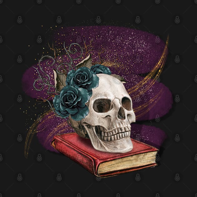 Skull and blue roses by Don’t Care Co