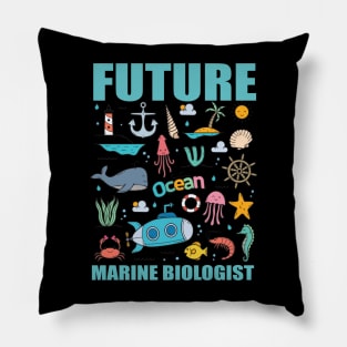 Futur Marine Biologist Biology Fathers Day Gift Funny Retro Vintage Pillow