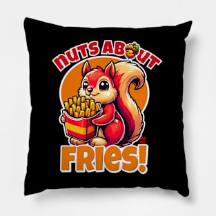 Nuts About Fries | Cute Cartoon Squirrel with Fast Food Fries | Dark Pillow