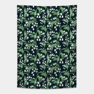 Illustrated Lily of The Valley - White, Blue and Green Floral Pattern Tapestry