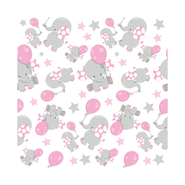 Pattern Of Elephants, Cute Elephants - Pink Gray by Jelena Dunčević